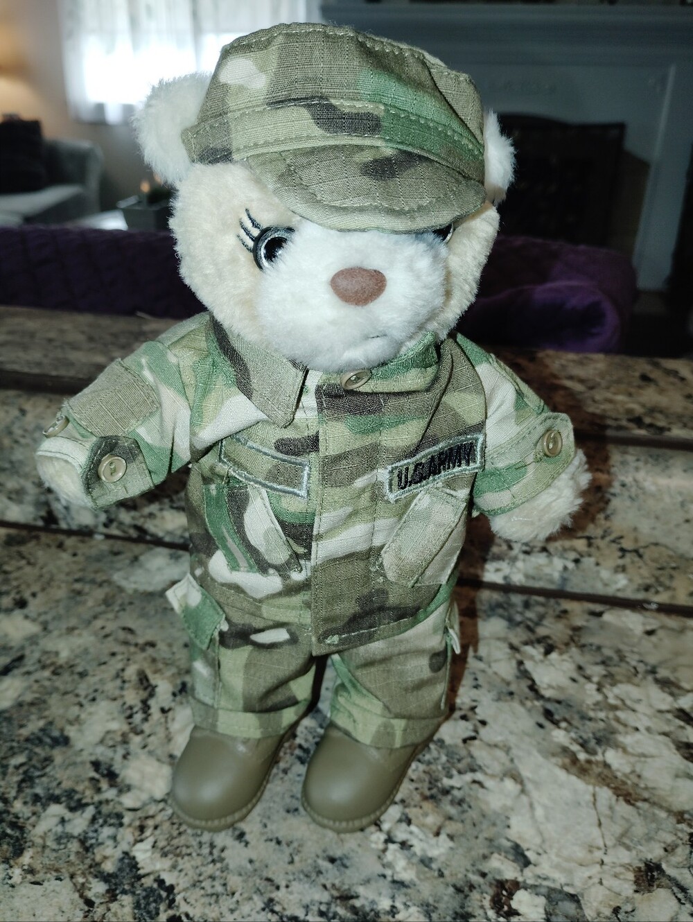Plush Teddy Bear in Green Camo Outfit Army Fatigue  - Kids Toys